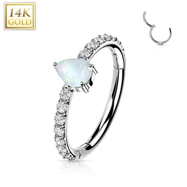 14kt White Gold Opal Hinged Ring