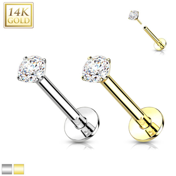 14K Gold CZ Threadless Labret