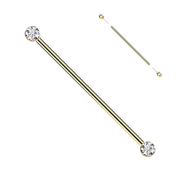 Gold Titanium CZ Industrial Barbell