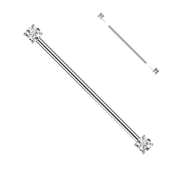 Silver Titanium CZ Industrial Barbell