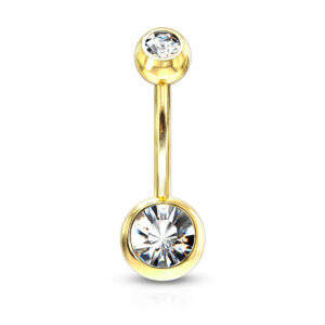 Golden Zirconia Belly Bar – 14G Titanium with Clear Cubic Zirconia