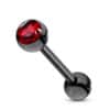 Inferno Bite Tongue Bar – 14G black and red stainless steel tongue piercing barbell with a red cubic zirconia jewel.