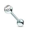 Ice Blue Spark Tongue Bar – 14G Stainless Steel with Clear Gem