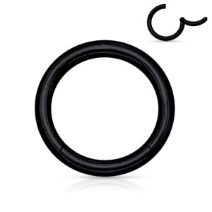 Midnight Eclipse – 16g Black Titanium Hinged Ring, hypoallergenic and durable, available in 8mm and 10mm.