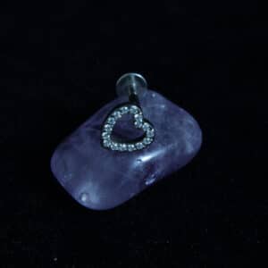 Heart-shaped diamante titanium labret body jewelry