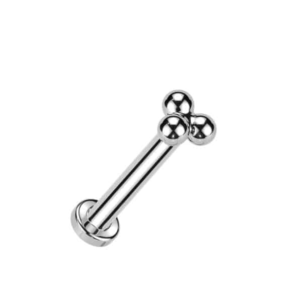Silver titanium trinity labret with ball cluster top
