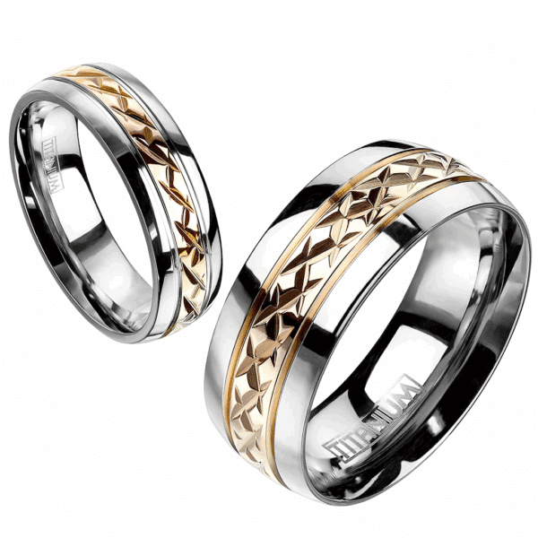 Strip rose gold titanium band ring, 8mm wide, size 10, implant grade