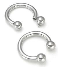 6GA silver titanium circular barbell with 16mm diameter and 7mm internally threaded balls