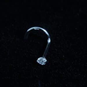 14kt white gold nose curve with 2.5mm gemstone, 20 gauge body jewelry