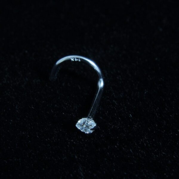 14kt white gold nose curve with 2.5mm gemstone, 20 gauge body jewelry