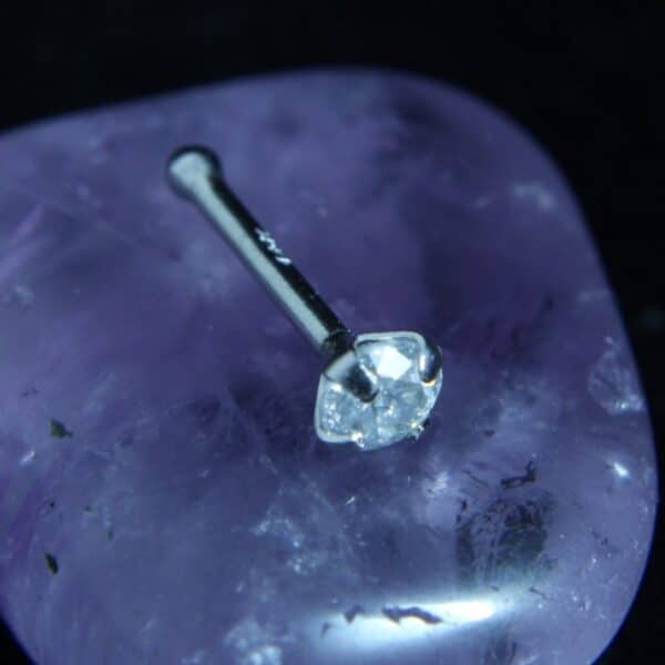 14kt white gold nose pin with 2.5mm genuine diamond in prong setting
