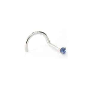 14kt white gold nose stud with 1.5mm CZ-sapphire flat-set gem, suitable for healed nostril piercings