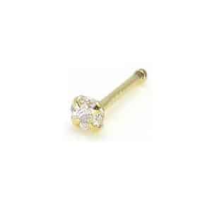 14kt yellow gold nose bone with 2.5mm crystal CZ in prong setting, designed for healed nostril piercings