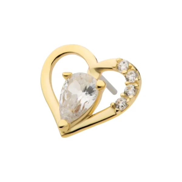 14Kt Yellow Gold Cut Out Heart with CZs – Threadless Top - Image 2