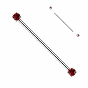 Red cubic zirconia titanium industrial barbell, 38mm 14g