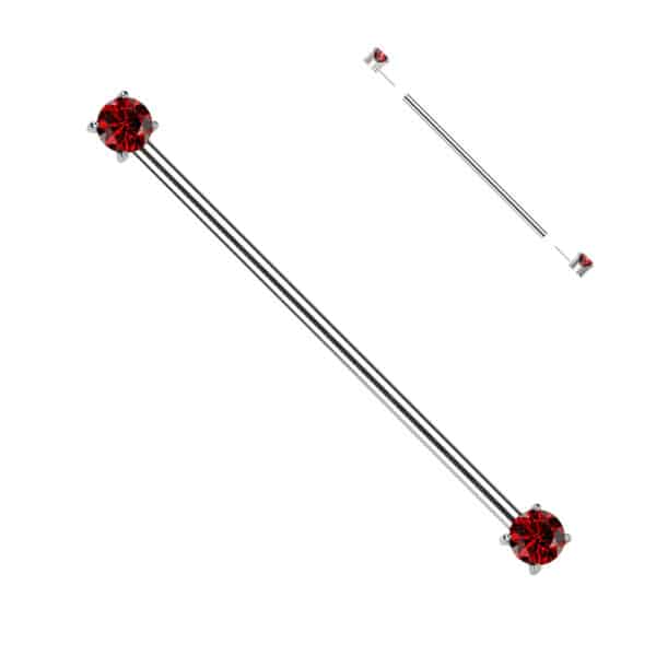 Red cubic zirconia titanium industrial barbell, 38mm 14g