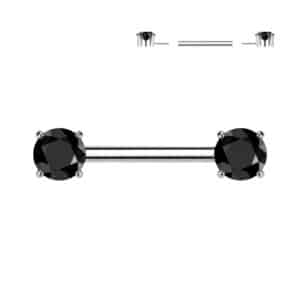 14mm threadless titanium barbell with black 5mm cubic zirconia ends
