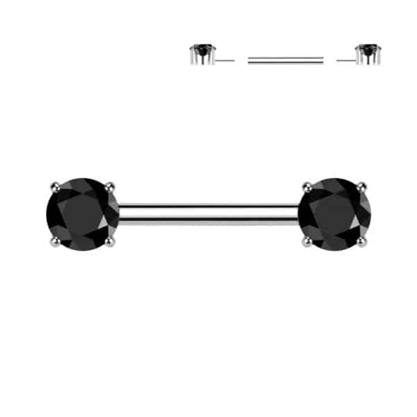 14mm threadless titanium barbell with black 5mm cubic zirconia ends