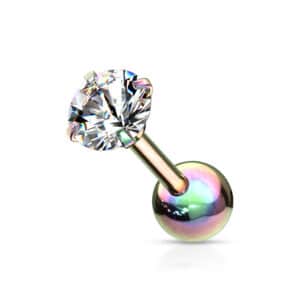 Rainbow stainless steel gem stud earring with 6mm length and 2–4mm gem options