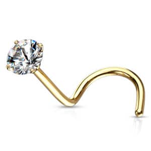 Gold stainless steel nose screw with clear jewel
