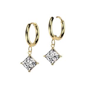 Pair of gold stainless steel hoops with 6mm CZ diamond dangles