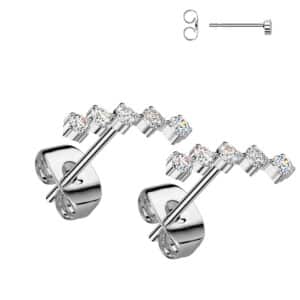 Curved stainless steel earrings with five clear CZ stones