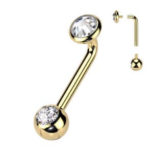 Gold Titanium L-Bent Christina Bar with Bezel-Set Gem – Internally Threaded Intimate Piercing Jewelry