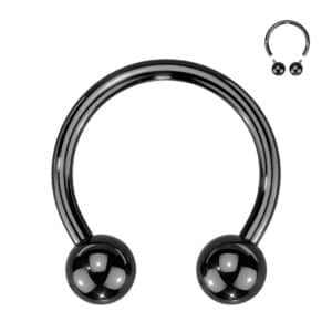 8g black surgical steel circular barbell with 14mm diameter and 6mm internally threaded balls