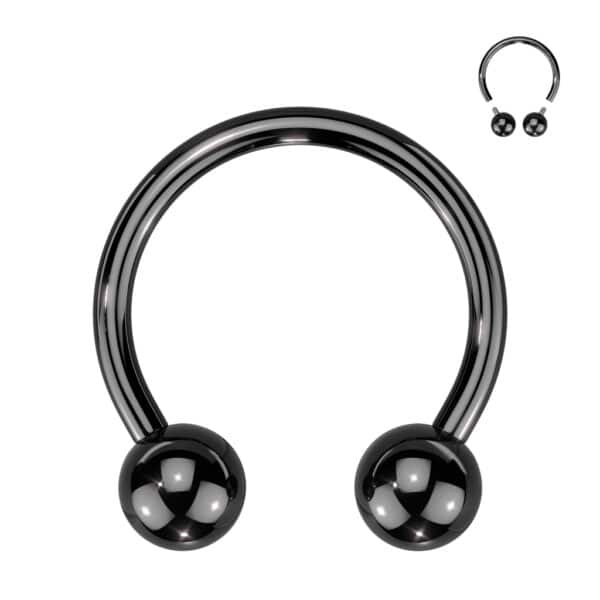8g black surgical steel circular barbell with 14mm diameter and 6mm internally threaded balls