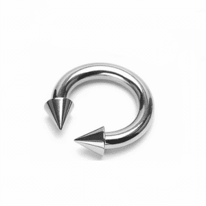 Silver circular barbell with spikes for septum or lip piercing, 14g surgical steel