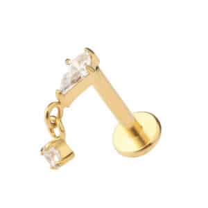 Gold titanium dangle labret with diamond-shaped CZ charm