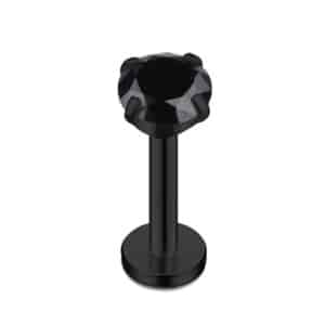 16G black titanium labret stud with 5mm black jewel and 8mm post