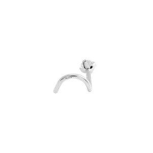 14kt white gold 2.0mm CZ nose screw with prong setting and right bend for healed nostril piercings