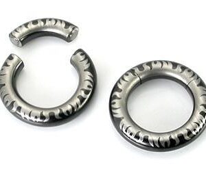 8G black segment ring with titanium-coated flaming laser-etched design