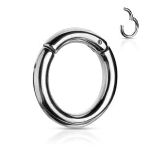 8g silver stainless steel hinged ring for large gauge piercings – available in 11mm, 12mm, and 13mm sizes
