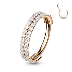 16g rose gold diamanté hinged ring – 10mm diameter, suitable for helix, lobe, conch, or lip piercings