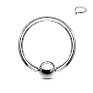 8g silver stainless steel captive bead ring for piercings