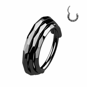 16g black titanium hinged ring for daith or septum piercing – 10mm diameter, shiny black finish