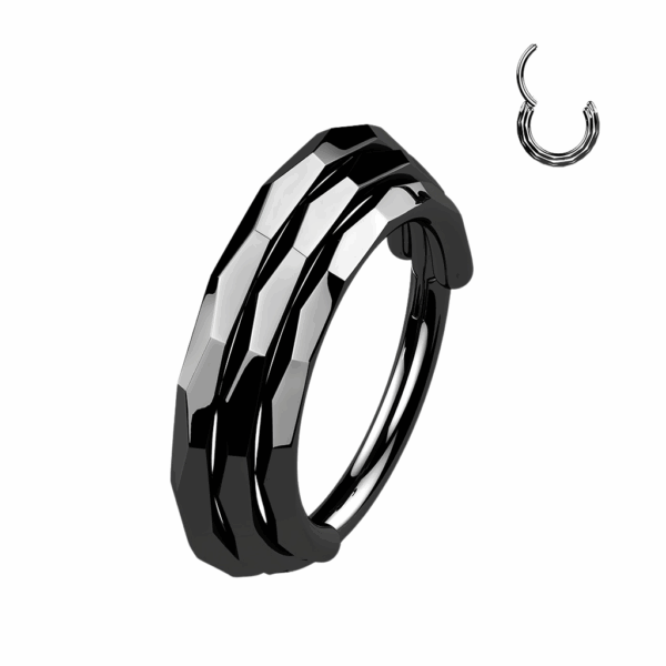 16g black titanium hinged ring for daith or septum piercing – 10mm diameter, shiny black finish