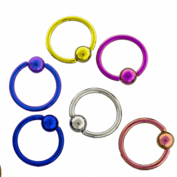 10G gold titanium anodized captive bead ring with 5mm ball, 10mm internal diameter