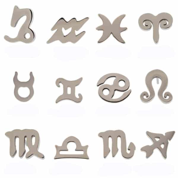 Titanium zodiac sign threadless end in multiple sizes for each star sign, compatible with threadless posts