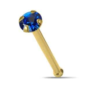 Gold titanium 20g nose stud with 2.3mm sapphire gem in bone-style post