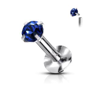 Titanium sapphire labret stud with 3mm claw-set gem