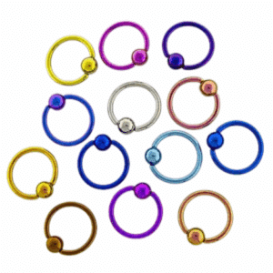 14g titanium anodized captive bead ring in blurple, gold, and purple