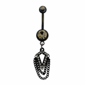 316L stainless steel belly ring with diamond CZ dangles and chain design