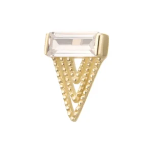 14Kt gold threadless triangular baguette gem top with CZ and triangle bars