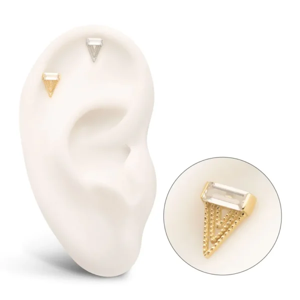 14Kt Gold Threadless Triangular Baguette Gem Top - Image 4