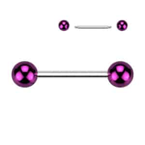 Violet Whisper silver tongue barbell with purple acrylic balls