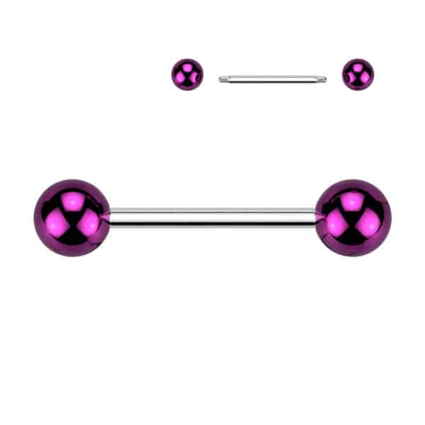 Violet Whisper silver tongue barbell with purple acrylic balls