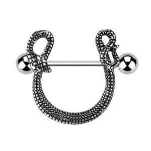 14g silver snake barbell, 19mm length, coiled design, tarnish-resistant, waterproof